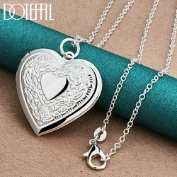 DOTEFFIL 925 Sterling Silver 18-30 Inch Chain Heart Photo Frame Flower Necklace For Woman Fashion Wedding Party Charm Jewelry