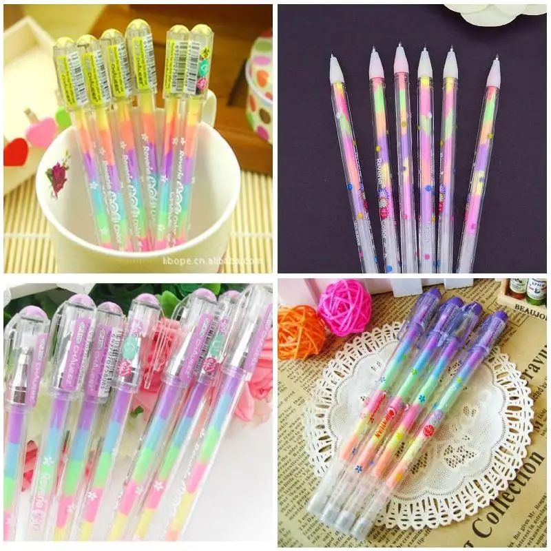 1pc 6 Color In One Watercolor Pen Diy Creative Multi Color Rainbow Refill Highlighters Painting Graffiti Fluorescent Color Pens