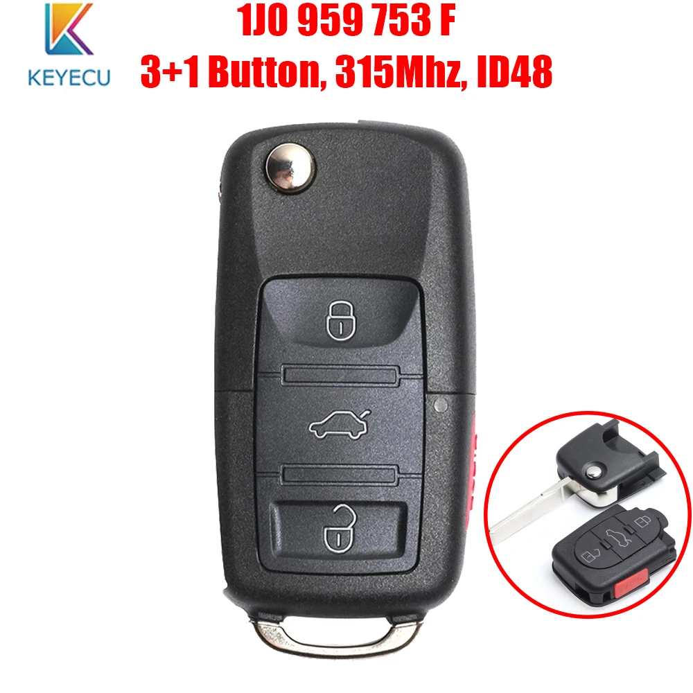 Keyecu 1J0 959 753 F Car Remote Key 3+1 Buttons 315Mhz for Volkswagen VW Beetle Golf Passat Jetta Rabbit 1J0959753F 5FA 8137-30