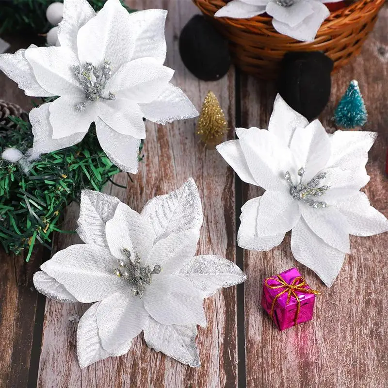 STOBOK – fausses fleurs de noël, 24 pièces, en poudre d'or, pour décorer un arbre de noël, en argent