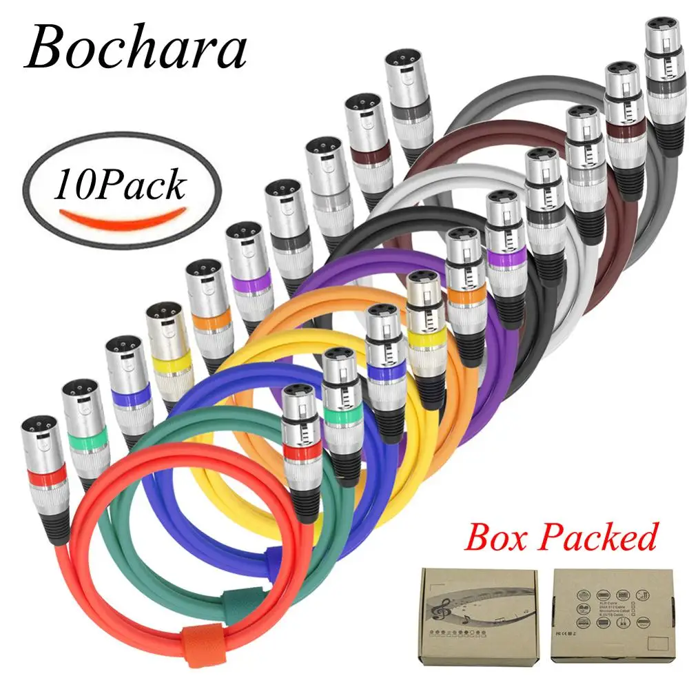 Bochara 3Pin kabel xlr męski na żeński M/F kabel Audio folia + pleciony ekranowany do mikser do mikrofonu wzmacniacz światło sceniczne 10Pack