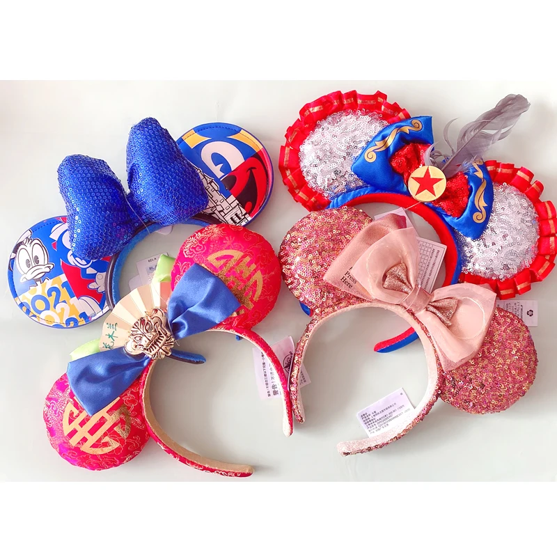 Cartoon Minnie Mouse Ear Headband Shanghai Disney Big Bows EARS COSTUME Headband Cosplay Plush Adult/Kids Headband Gift