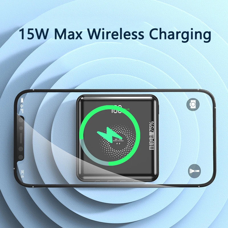 Mini Power Bank 20000mAh Qi Wireless Charger Powerbank with Cable Fast Charging for iPhone 12 pro X Samsung S21 Xiaomi Poverbank