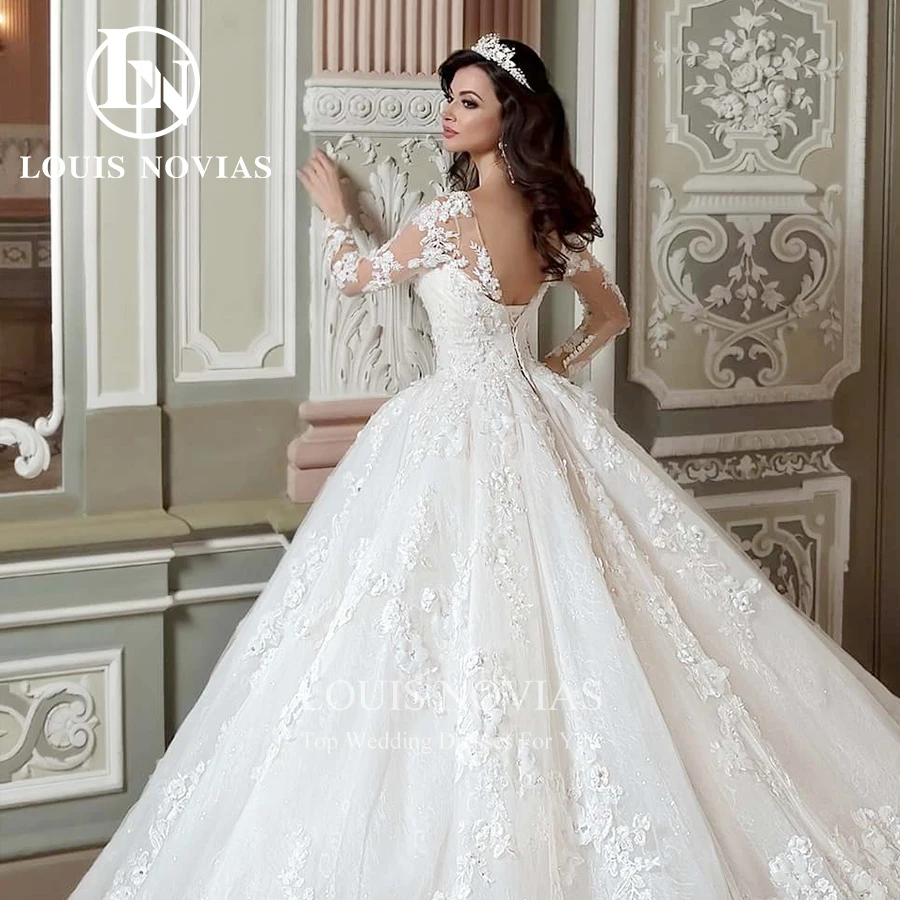 Modiis-Robe de mariée à manches longues pour femmes, robes de Rhsexy, robe de mariée princesse, fleurs 3D, robe de mariée éducative