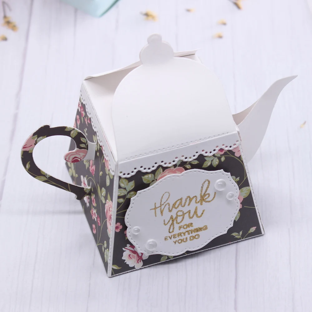 KSCRAFT Teapot Gift Box Metal Cutting Dies Stencils for DIY Scrapbooking Decorative Embossing DIY Paper Card