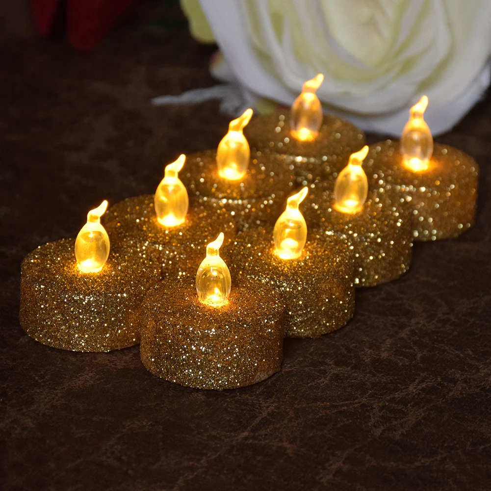 

12pcs Creative Gold Powder Candle Light Christmas Home Party Atmosphere Lighting Flicker Flameless LED Electronic Candle Lamp