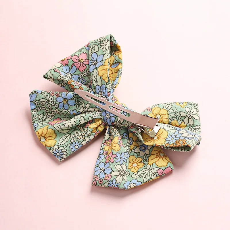 Baby Hair Clips Big Bows School Girls Hair Accessories kids Hairpin Printing Children Handtied Barrette Cotton Linen Hairgrips