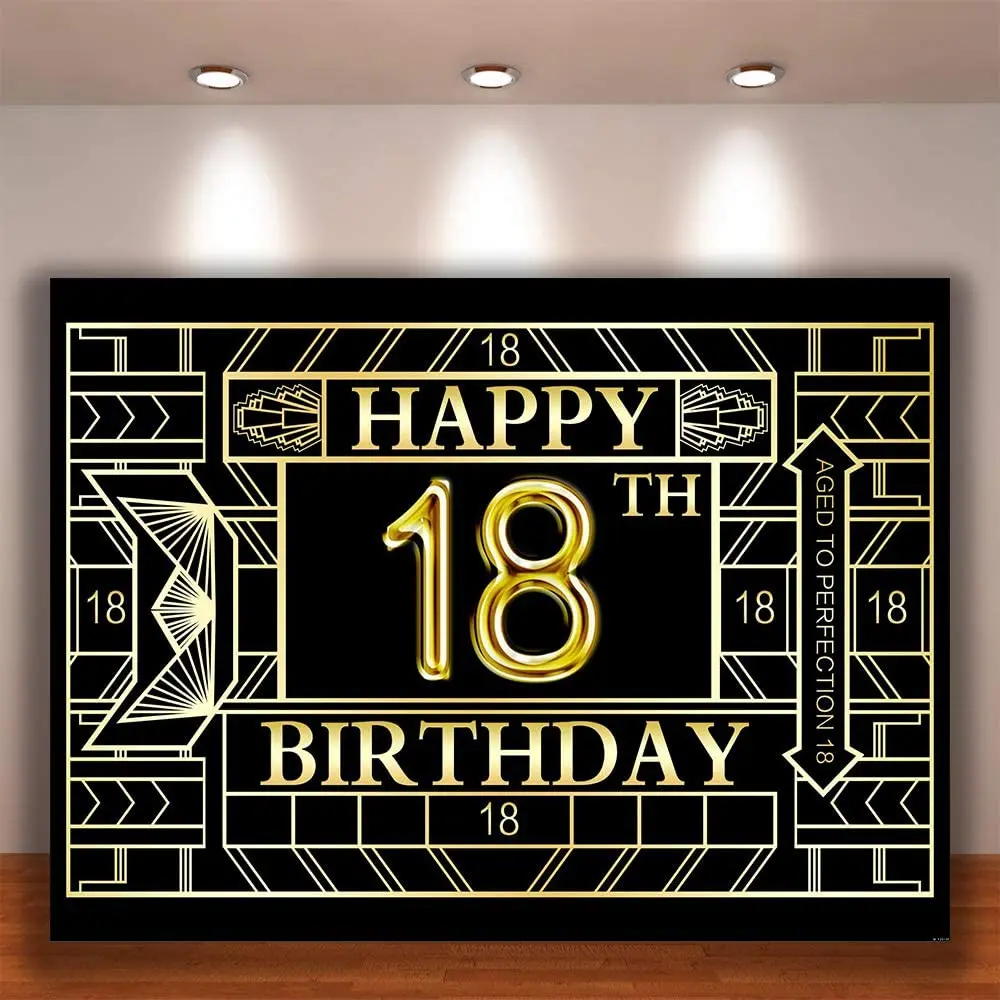 

Фотография Фон Goden и черный 18 день рождения фон для взрослых мужчин Bday торт стол для фото украшения сувениры