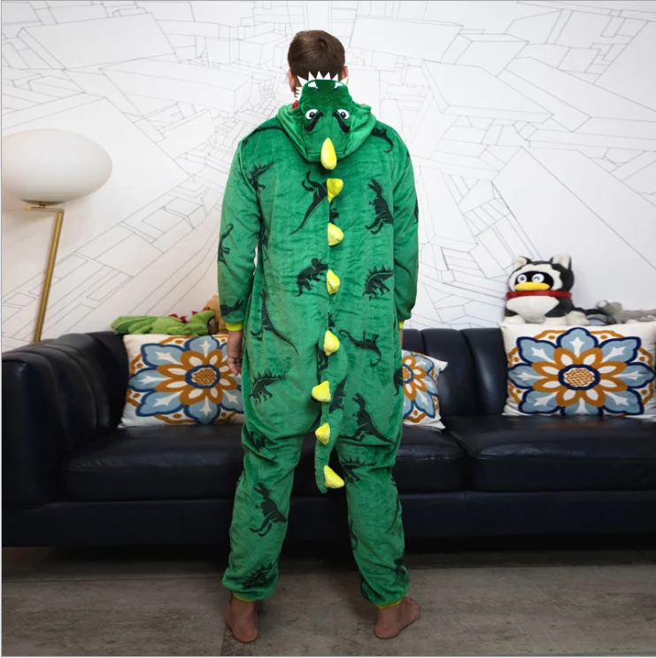 Kigurumi Onesies Cosplay Green dinosaur adult pyjamas for men and women halloween costumes pajamas Animal Sleepwear Jumpsuit