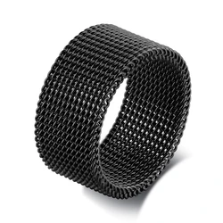 10mm Black Circle Woven Mesh Rings High Quality Stainless Steel Flexible Wedding Band Ring For Men Jewelry