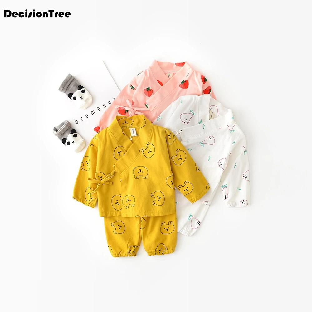 2021 new baby girls boy clothes japanese kimono fruits printing strawberry sleevesless shirt+pants set outfit infantil cost