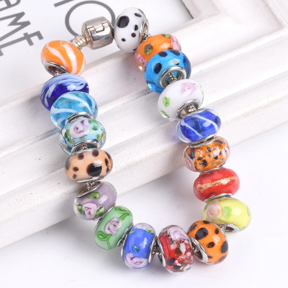 5 stücke 14x9mm Runde Europäischen Charms Handmade Murano Glas Big Loch Perlen für Schmuck Machen Armband DIY 1 # ~ 43 #