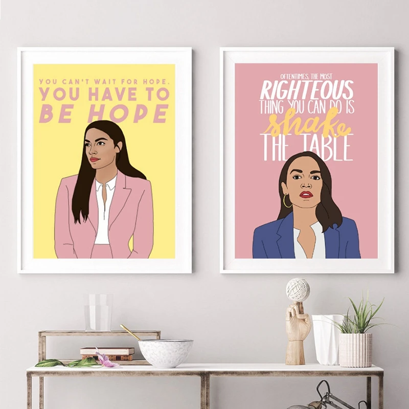 Alexandria Ocasio-Cortez Shake The Table Posters and Prints Be Hope Illustration Wall Art Canvas Painting Pictures Home Decor