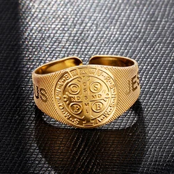 2020 Hot Exorcism Cross Faith Open Ring Men Stainless Steel Catholic San Benito Jesus Anillo Hombre Jewelry