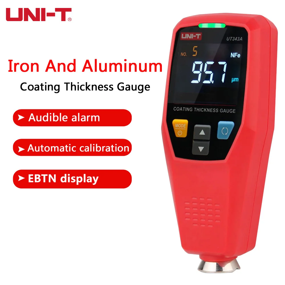 

UNI-T UT343A Auto Thickness Gauge Auto Paint Film Thickness Gauge Manual Ultra-precision 0.1 micron/0-1750 Fe&NF metal detector