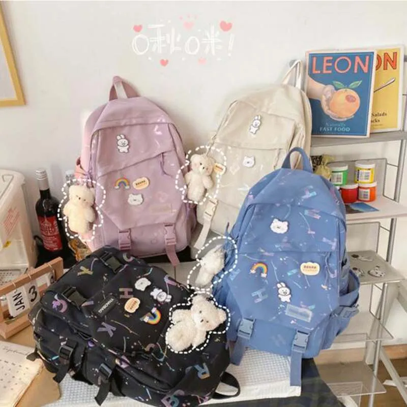 Hot Sale New Students Backpack Women Large Capacity School Bag Waterproof Nylon Double Shoulder Bags Girls Cute Travel Backpacks