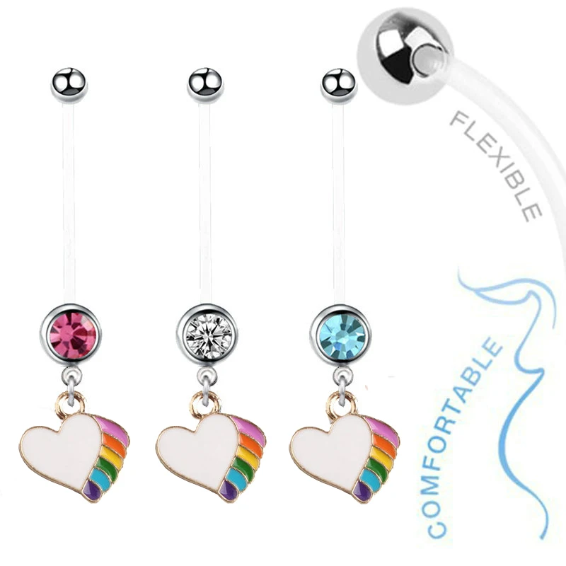 12pcs/lot Colorful Heart Shaped Pregnancy Belly Ring Sexy Maternity Belly Bars Flexible Barbell Piercing Jewelry