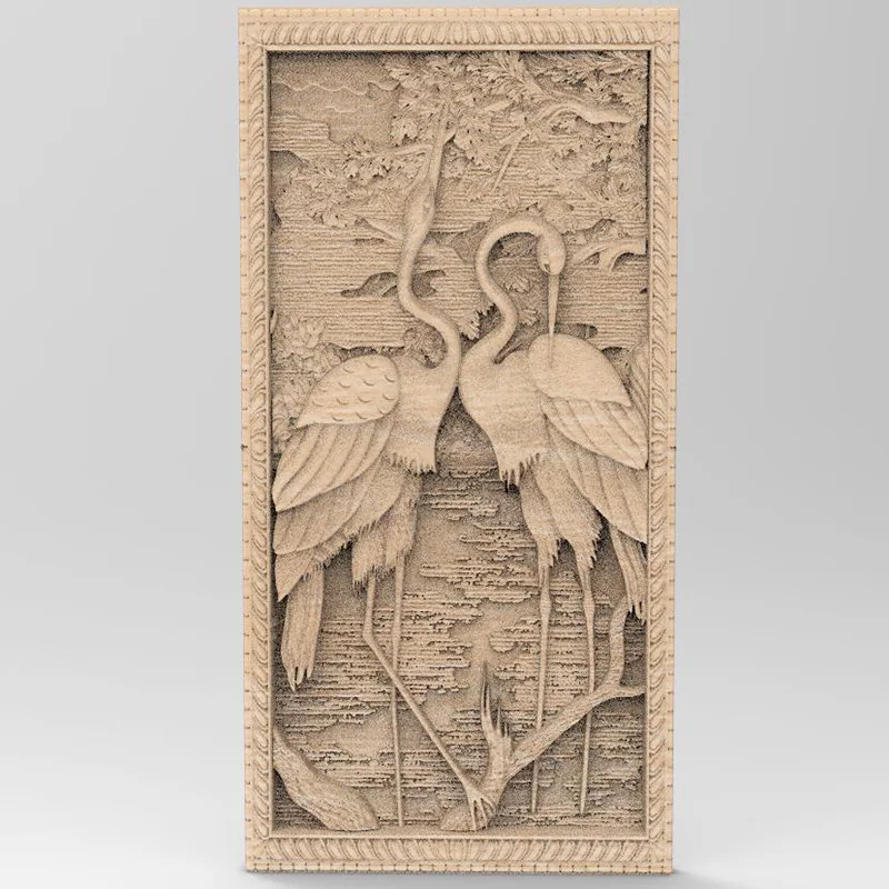 red-crowned crane 3D model relief STL model for CNC Router carving engraving artcam aspire home decoration painting