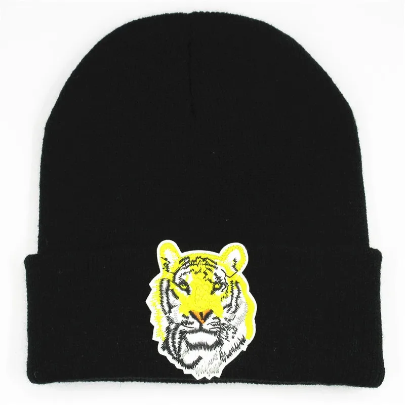 Cotton Tiger Animal Embroidery Thicken Knitted Hat Winter Warm Hat Skullies Cap Beanie Hat for Men and Women 143