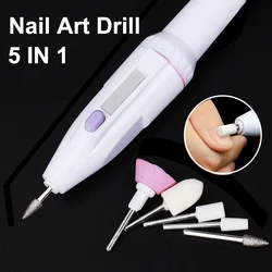 5 In 1 Professional Electric Nail Drill Kit Battery Manicure Pedicure Grinding Polishing Nail Art Sanding File Pen Tools Machine