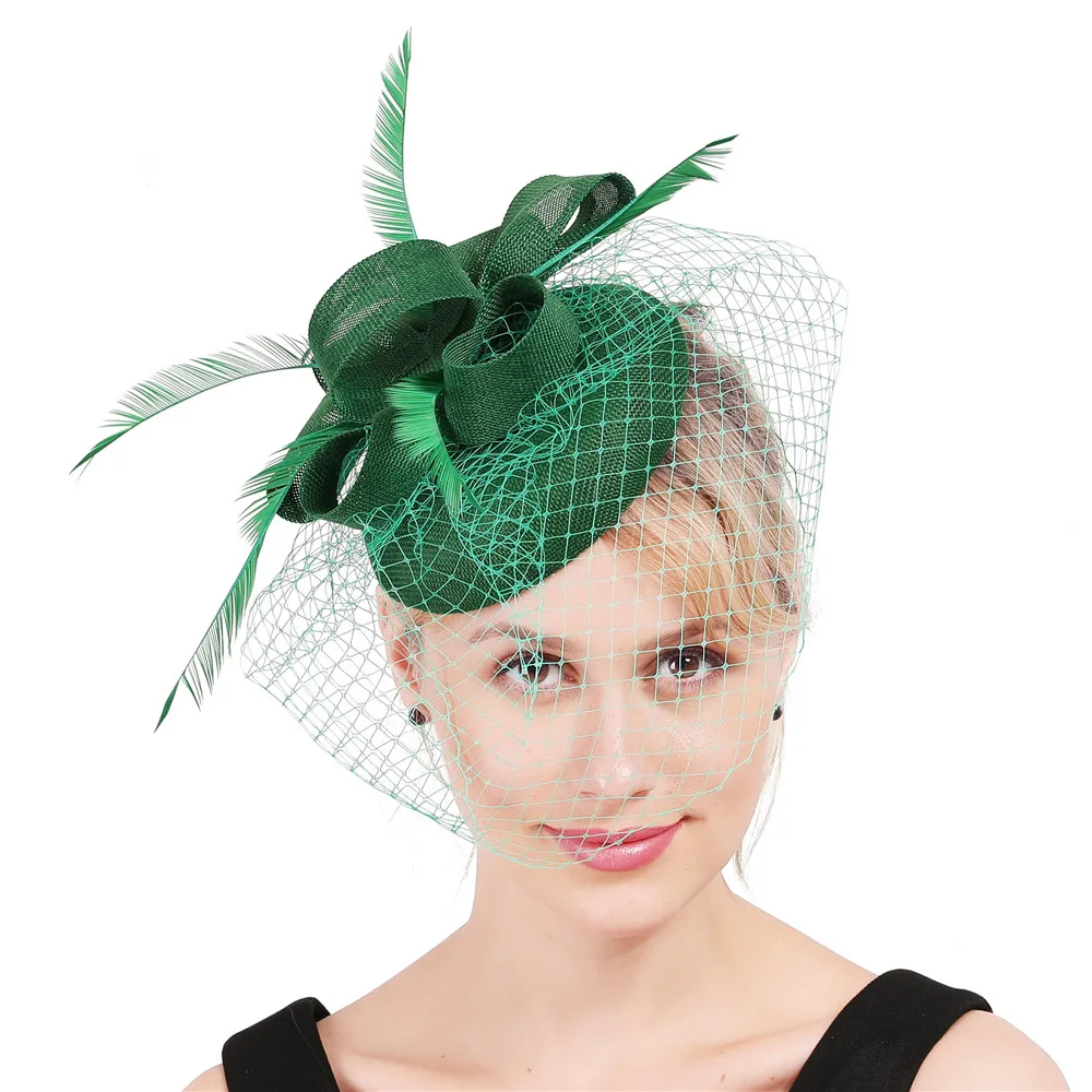 Frauen Fascinator Hut Nachahmung Sinamay Feder Tee Party Pillbox Blume Derby Milli nery Kirche Cocktail Kopf bedeckung neues Design – Detail 9