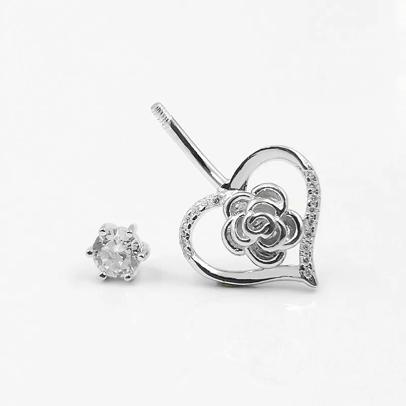 

MIQIAO Heart Rose Navel Piercing Belly Button Body Rings 925 Sterling Silver Woman Sunlight Fashion Jewelry Pin Length 6 8 10 MM