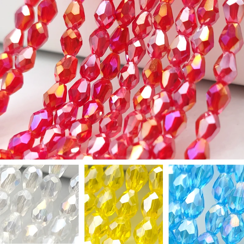 3X5 5X7 8X11mm Clear Waterdrop Austria Faceted Glass Beads Teardrop Crystal Loose Spacer Beads for Jewelry Making DIY Bracelet