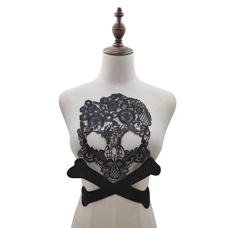 Water soluble lace collar flower corsage, skull pattern, DIY lace accessories, clothing decoration