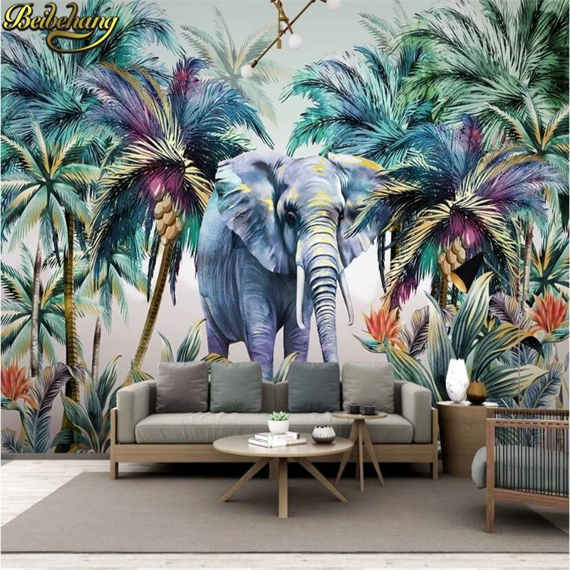 custom photo art mural animal wallpaper Tropical 3D wall landscape decorative Southeast jungle elephant wallpapers TV background