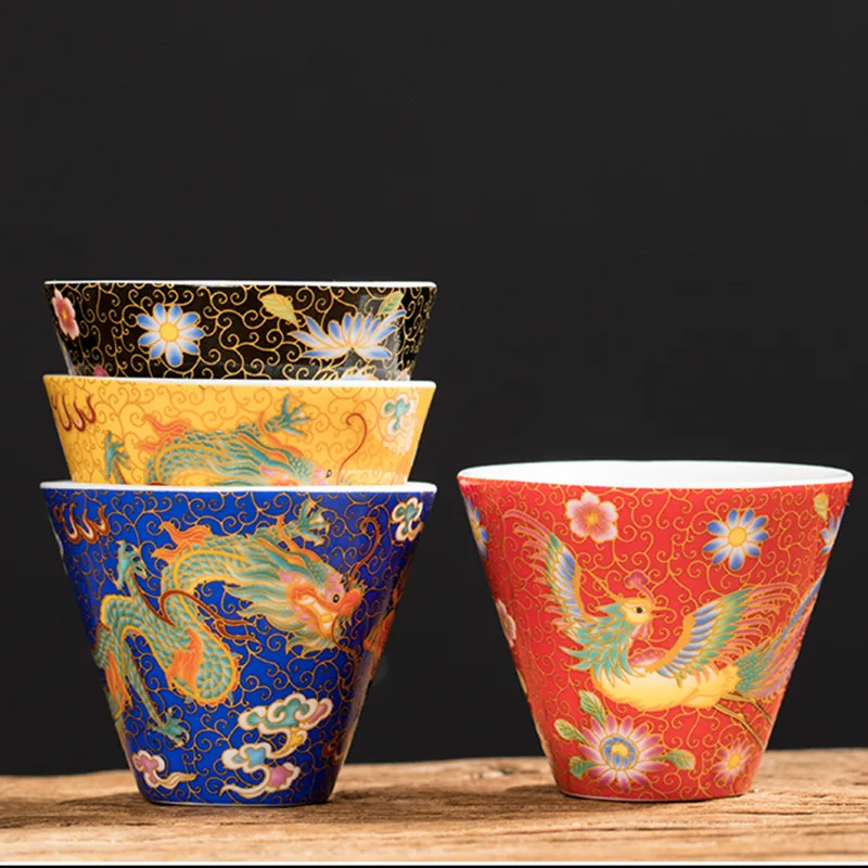 Handmade Enamel Dragon Tea Cup Phoenix Tea Master Cup Accessories Ceramic Teaware Pu'er Tea Bowl Drinkware Home Decor Gifts