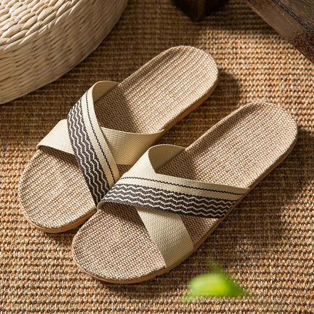 Men Slippers Summer Slippers Home Couple Indoor Slippers Linen Cross Daily Slippers zapatillas casa hombre домашние тапочки 2021