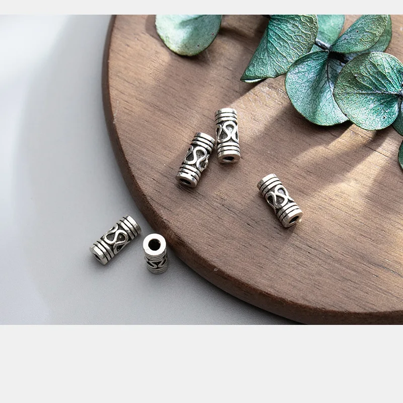 925 Sterling Silver S Pattern Cylinder Spacer Beads 9x4mm Vintage Short Tube Silver Beads DIY Jewelry Accessories Fit Bracelets