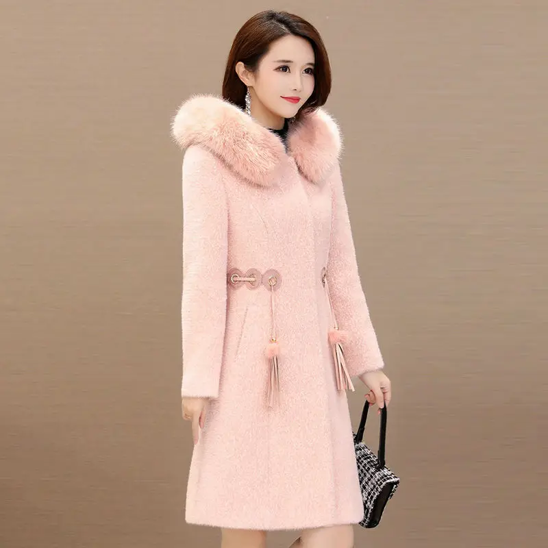 Women\'s Woolen Coat 2022 New Female Winter Jacket Femme Imitation Mink Thicken Keep Warm Wool Coats Mom Woolen Overcoat A423