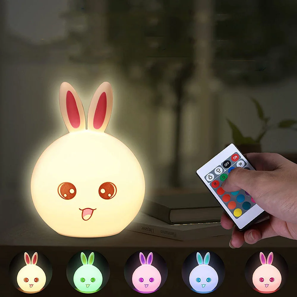 Cute Silicon Rabbit LED Night Lamp Baby Kid Bedside Light Touch Sensor 7 Color Rechargeable Nightlight For Bedroom Children Gift