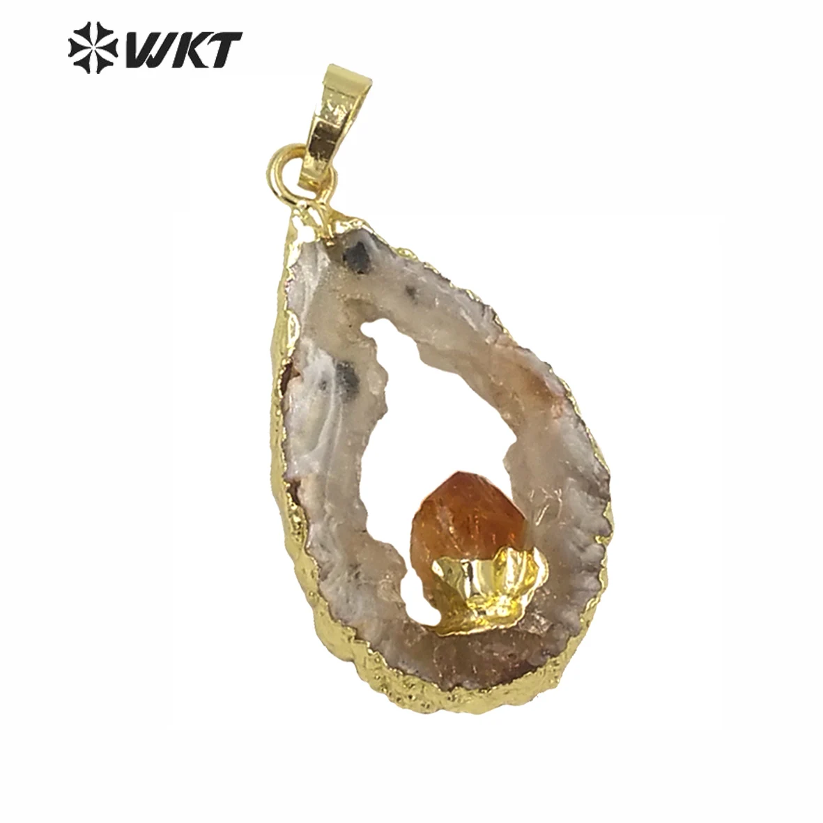 WT-P1160 Wholesale Custom Unique Shape Natural Geode A g a t e With Charm Pendant Good Trim Trendy Pendant For Jewelry