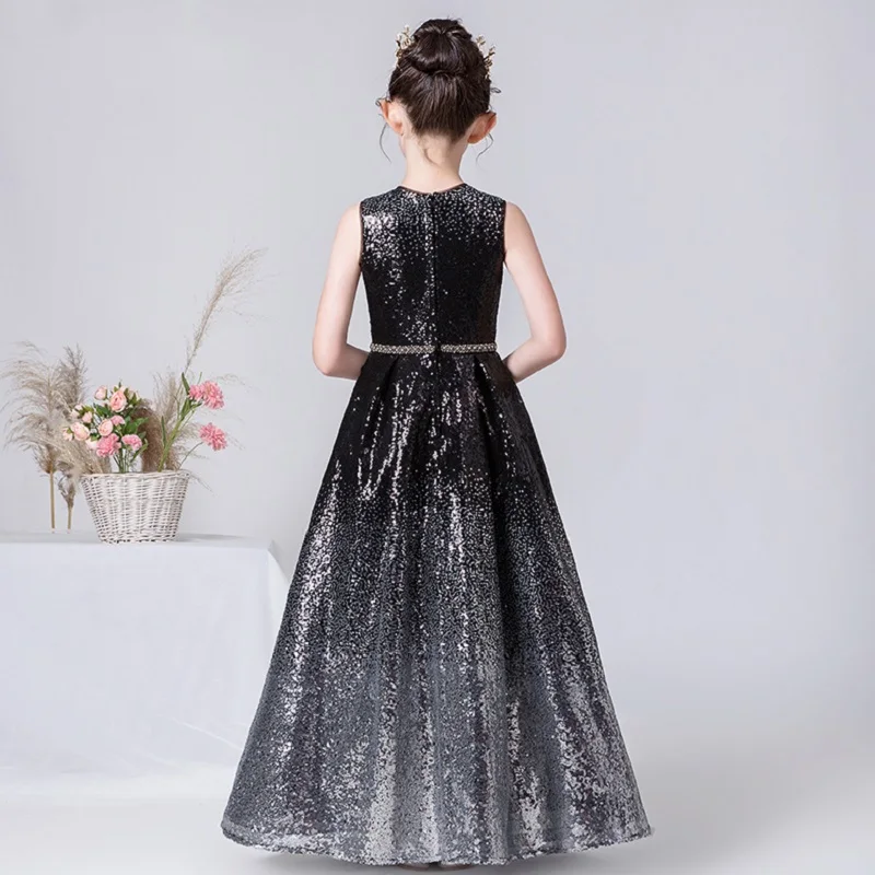 DIDEYTTAWL Customized Sparkly O-Neck Flower Girl Dresses Sequins Elegant Long Wedding Party Dress Formal Kids Birthday Gown