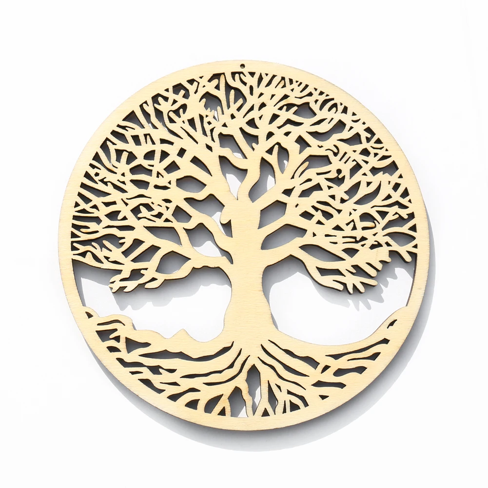 2PCS 14cm 3D Tree of Life Wall Hanging Decoration Handmade Wooden Art Hanging Pendant Ornament Coaster Placemats Crystal Base