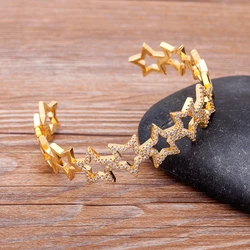 Nidin Fashion Hollow Jewelry Star Bangle Copper Cubic Zirconia Rhinestone Cuff Bracelet For Female Luxury Accessories Gift