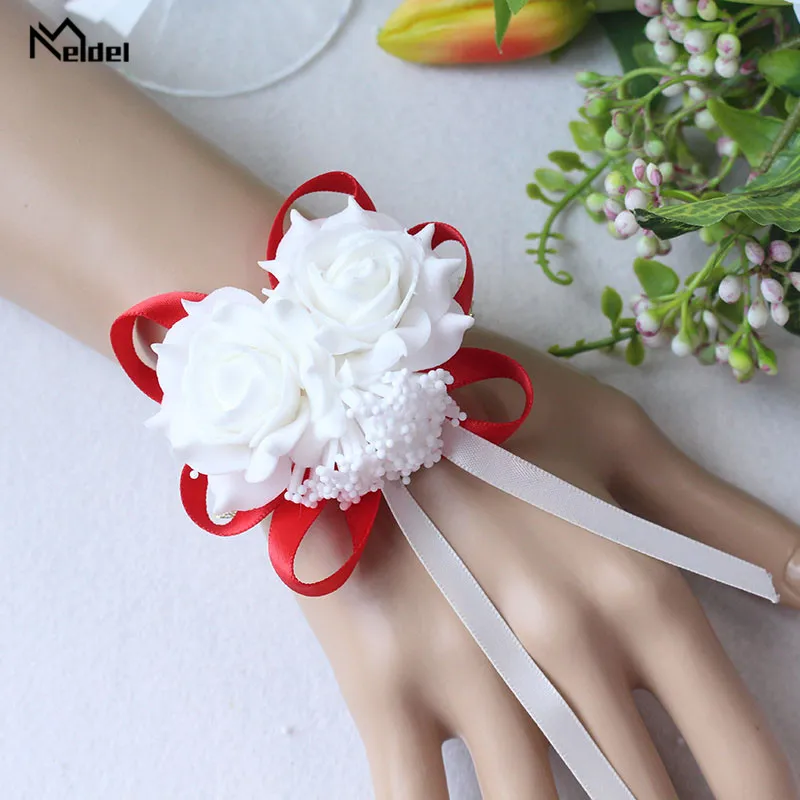 Meldel Wrist Corsage Bracelet Flower Bride Wedding Bracelet Bridesmaid Sisters Hand Flowers Artificial Wedding Planner Flower