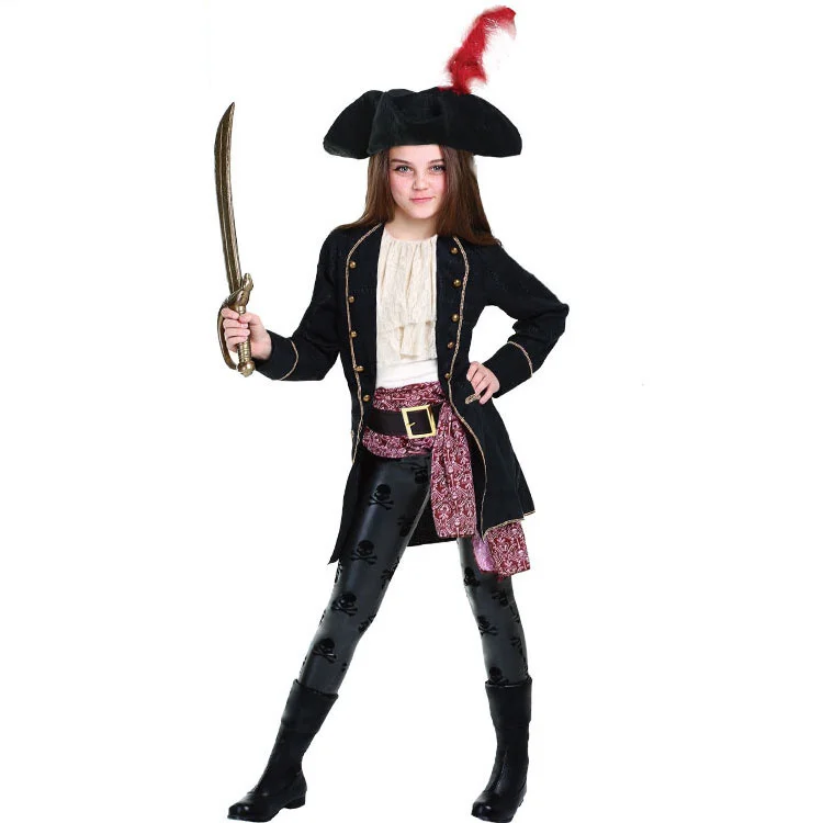 Halloween kid girl pirate school stage performance costume Captain Pretty Pirate cosplay costume Handsome captain at stock