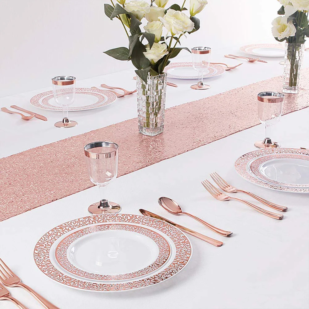 Rose Gold Disposable Knife Fork Spoon Cutlery Set Disposable Tableware Birthday Party Decorations Wedding Baby Shower Supplies