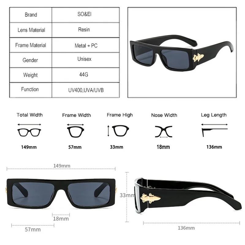 SO&EI Fashion Rectangle Luxury Woman Sunglasses Vintage Brand Designer Colorful Leopard Eyewear Men Square Sun Glasses Shades