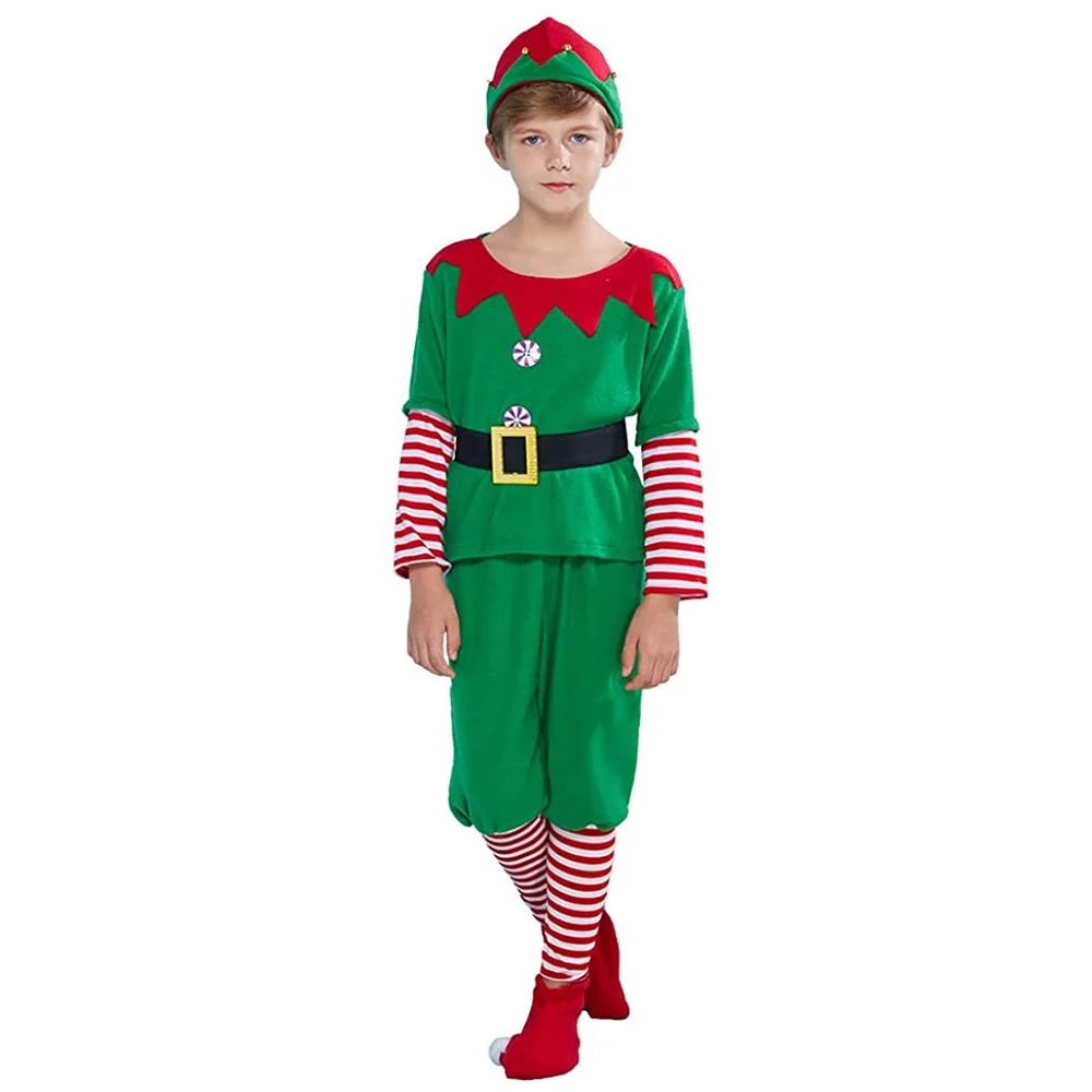 Holiday Elf Family Costumes Christmas Eve New Year Boys Girls Santa Claus Helper Cosplay Suits