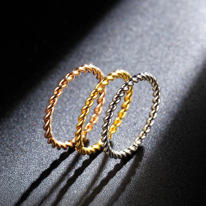 Round Rings For Women 1.5mm Thin Rose Gold/Silver/Gold Color Twist Rope Stacking Wedding Rings in Stainless Steel bijou