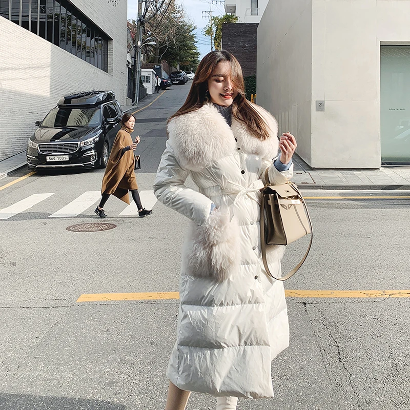 

Winter Jacket Women Parka White Long Coat Big Fur Collar Down Cotton Womens Jackets Coats Parkas Mujer 2020 W18D8072