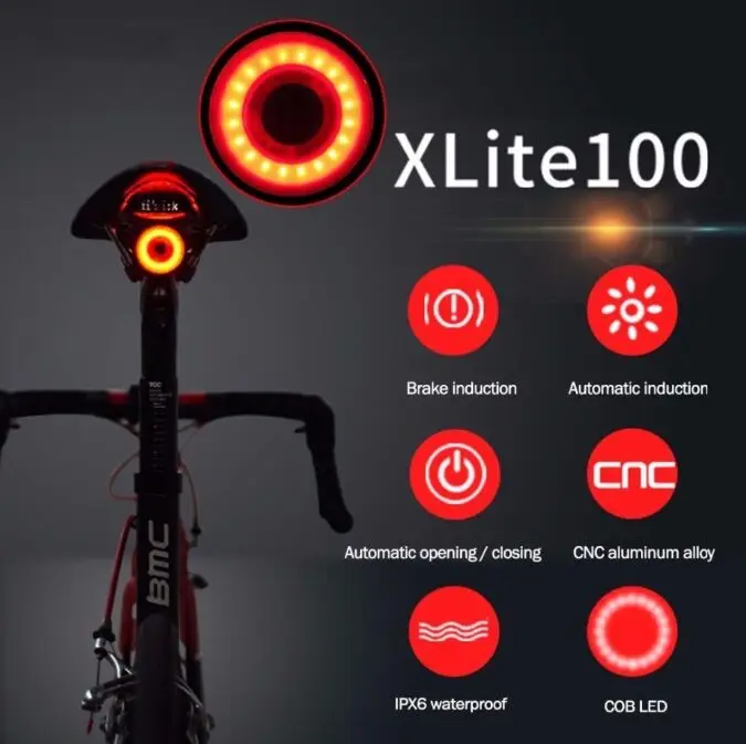 Xlite 100 IPX6 USB Charging Cycling LED Enfitnix Road MTB Bike Lights Rear Light Saddle Seatpost Bicycle Taillights Smart 2019