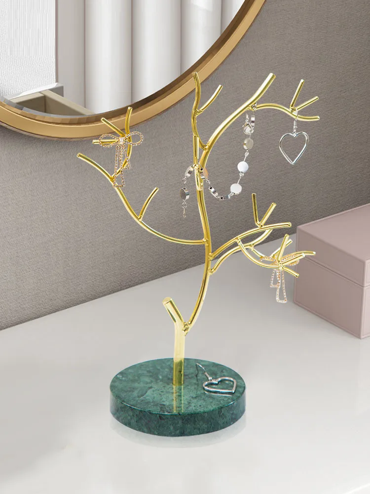 

Metal Jewelry Storage Rack Jewelry Display Stand Golden Branches Marble Address Desktop Storage Organization Home Decoration