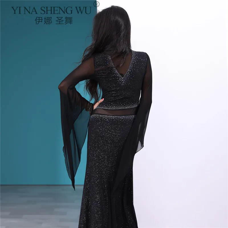 New Belly Dance Dress Round Neck Slim Long Skirt Flared Sleeves Competition Clothes Female Elegant Performance Practice Clothing