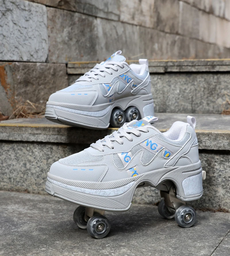 Pu Leather Adult Sport Roller Skate Shoes With 4-Wheel Casual Deformation Parkour Sneakers Skates For Rounds Children Of Running