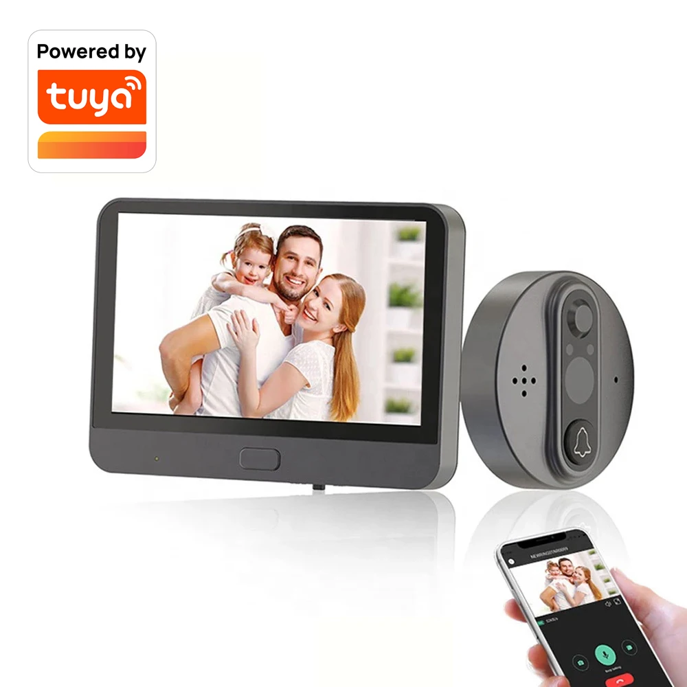 

Tuya WiFi Video Doorbell HD720P ,built-in 3000mAh battery ,4.3 Inch Viewer,120 degrees wide angle lens,Support AHD snapshot,Tuya